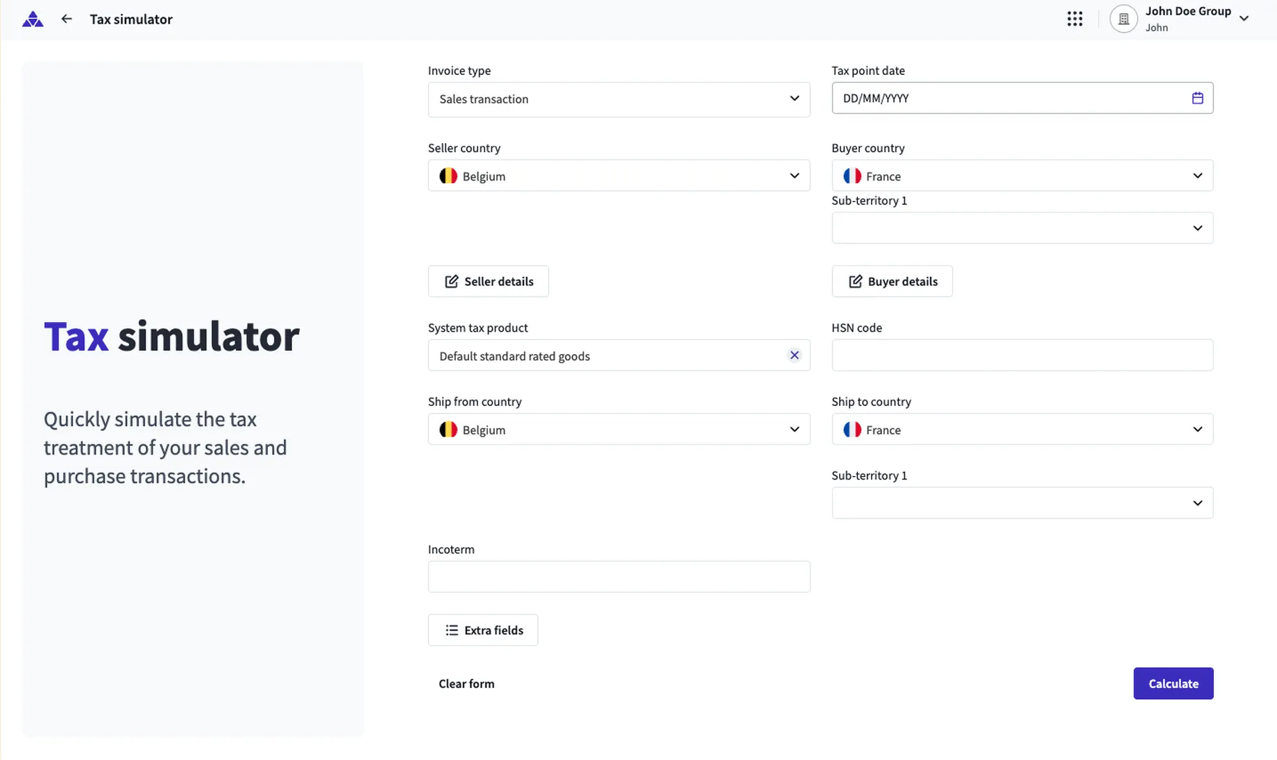 Tax simulator screen